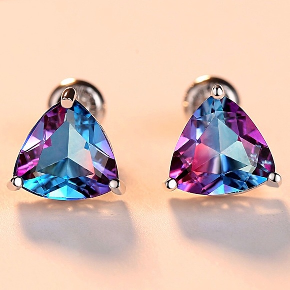 925 Sterling Silver Rainbow Stud Earrings - Picture 1 of 5